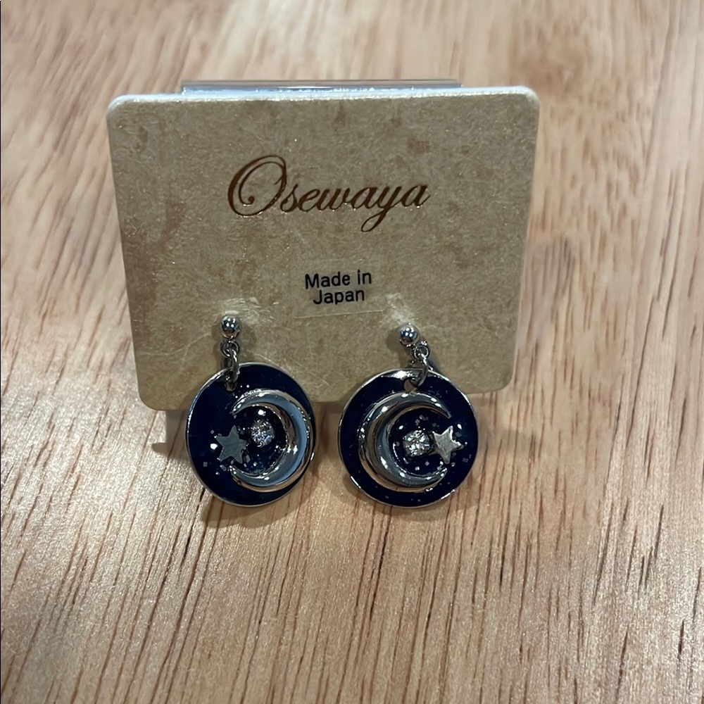 Silver and Blue Statement Earrings with Circular Design